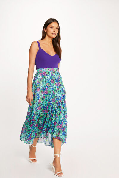 Falda larga acampanada estampado floral multico mujer
