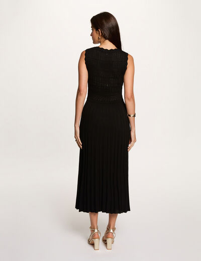 Vestido de punto con cuello en v negro mujer