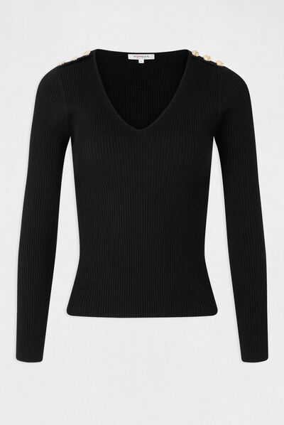 Jersey manga larga con botones negro mujer
