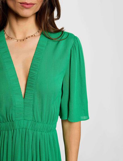 Vestido largo con cuello en V verde pradera mujer
