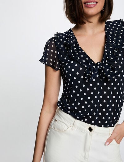 Camiseta de voile con cuello en V azul marino mujer