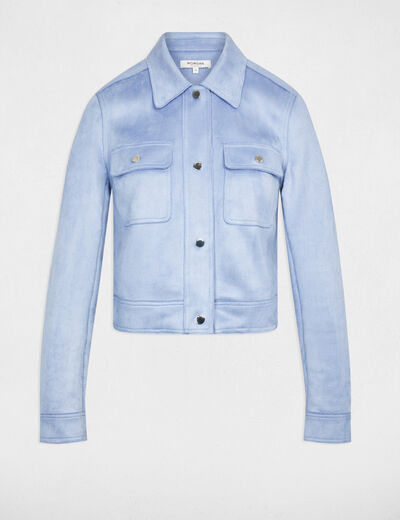 Chaqueta entallada de ante azul lavanda mujer