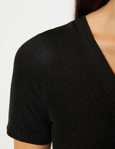 Camiseta manga corta con escote en V negro mujer