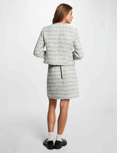 Falda corta de tweed marfil mujer
