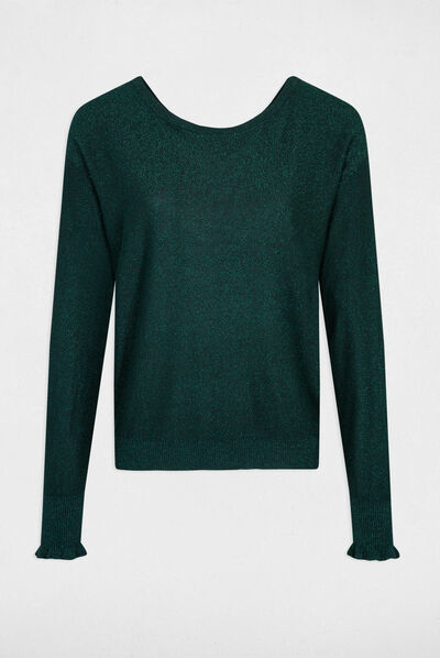 Jersey manga larga con botones verde oscuro mujer
