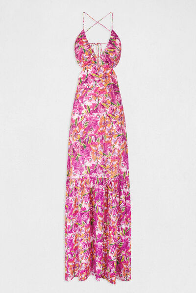 Vestido largo recto estampado floral multicolor mujer