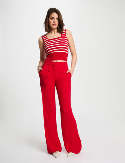 Pantalón pernera ancha pinzas rojo mujer