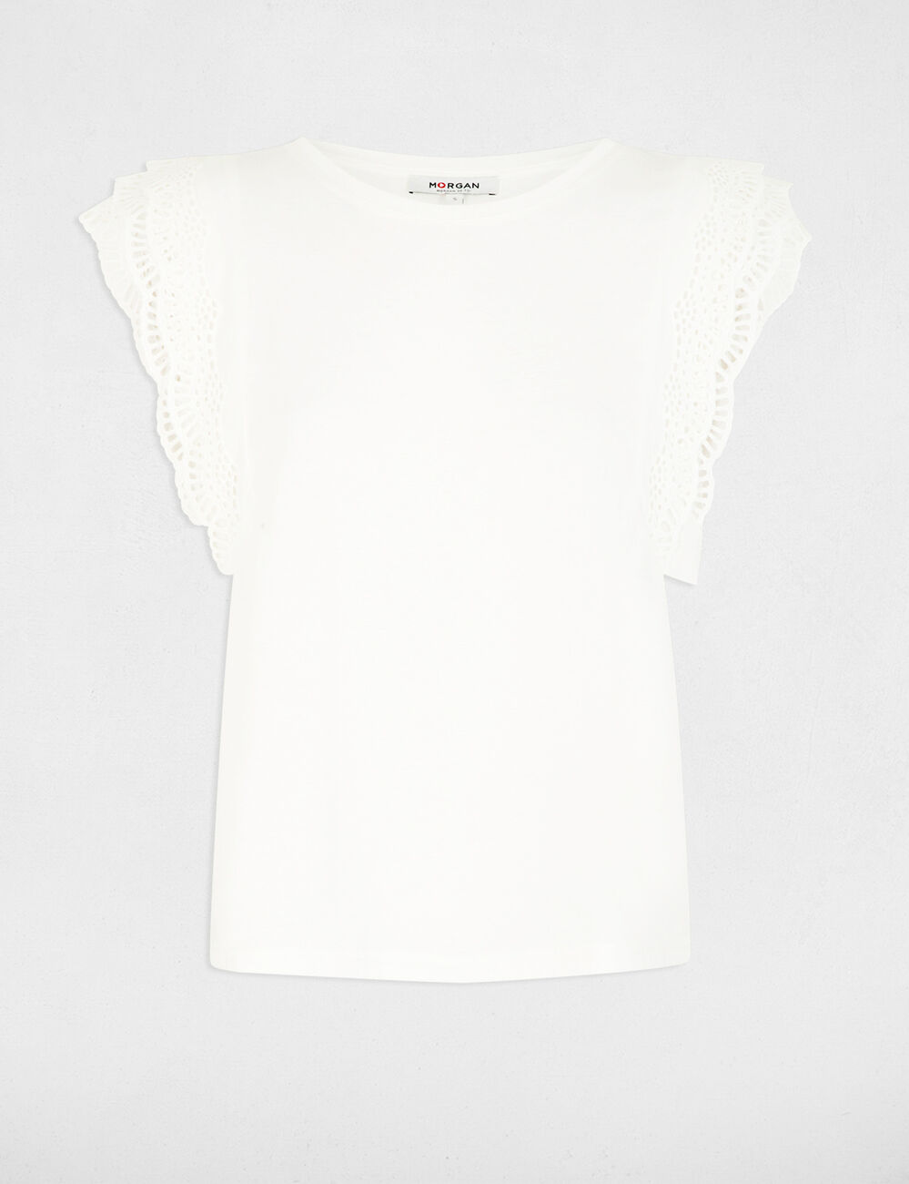 Camiseta con mangas de encaje blanco mujer
