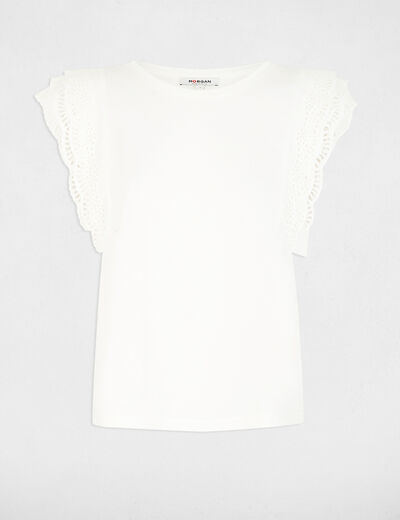Camiseta con mangas de encaje blanco mujer