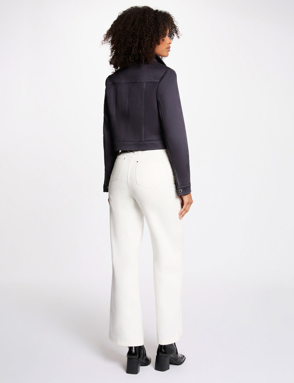 Chaqueta corta de ante azul marino mujer