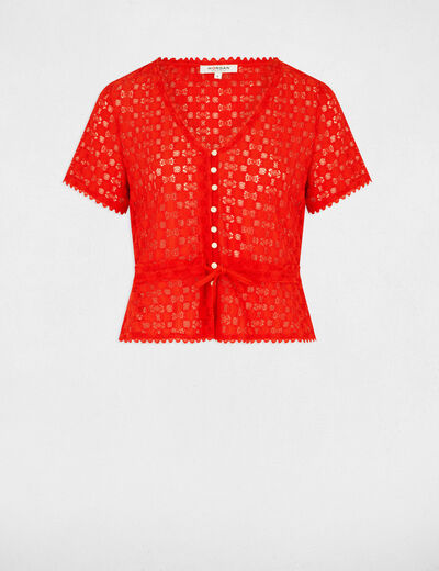 Camiseta manga corta de encaje orange mujer