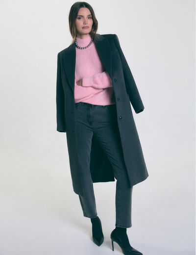 Abrigo largo abotonado gris anthracite mujer