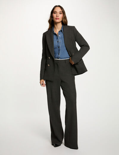 Blazer recto de cuadros gris moyen mujer