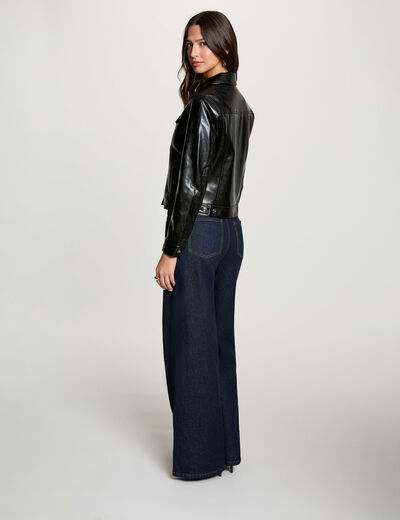 Chaqueta acolchada de cuero sint&eacute;tico negro mujer