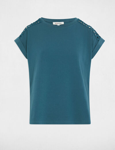 Camiseta manga corta azul petróleo mujer