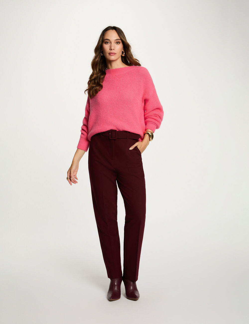 Jersey cuello redondo rosado fucsia mujer