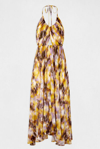 Vestido largo acampanado estampado multicolor mujer