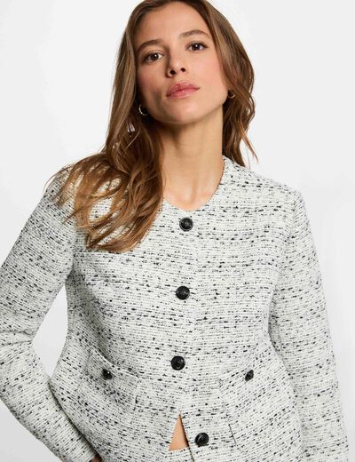 Chaqueta recta con cuello redondo marfil mujer