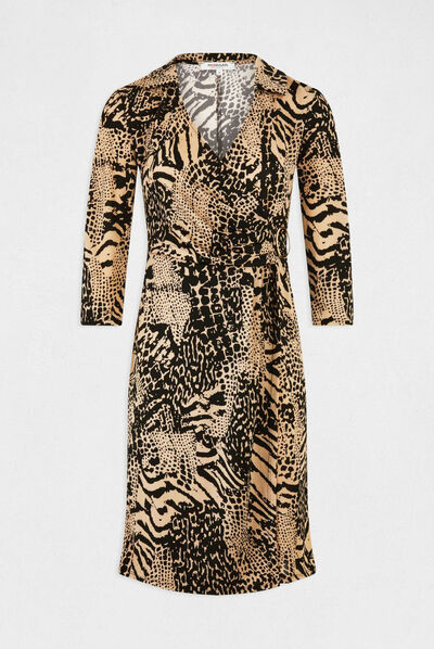 Vestido recto drapeado estampado animal multico mujer