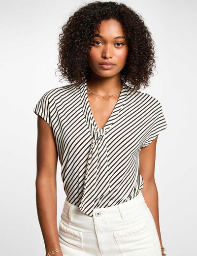 Camiseta manga corta rayas blanco mujer