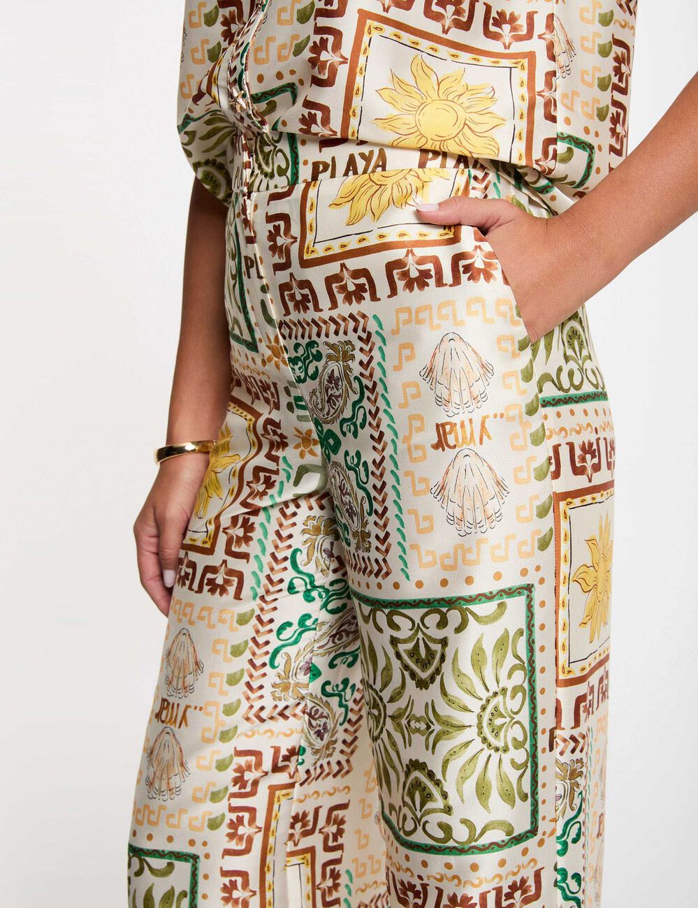 Pantal&oacute;n ancho de tiro alto multicolor mujer