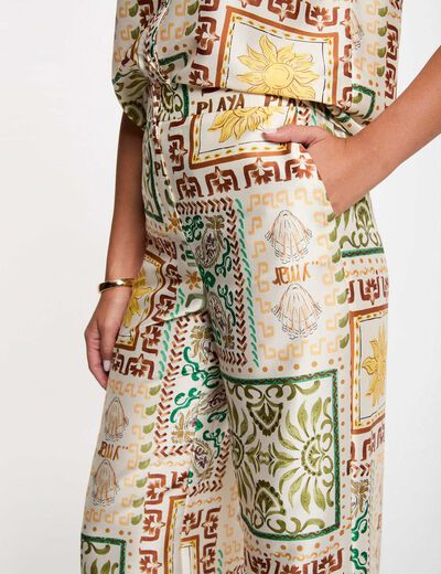Pantal&oacute;n ancho de tiro alto multicolor mujer