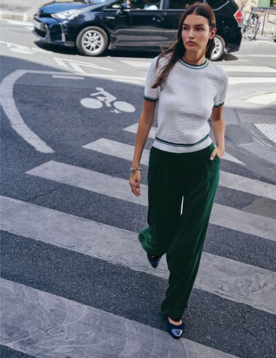 Pantal&oacute;n ancho de tiro alto verde mujer