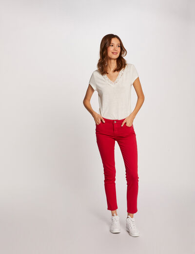 Pantalón skinny talle bajo rojo mujer