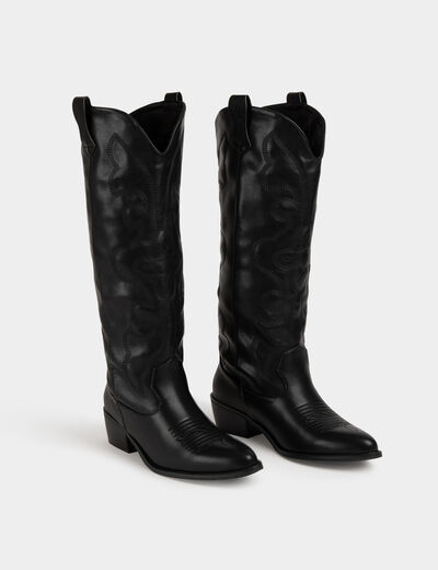 Botines estilo western tacones negro mujer