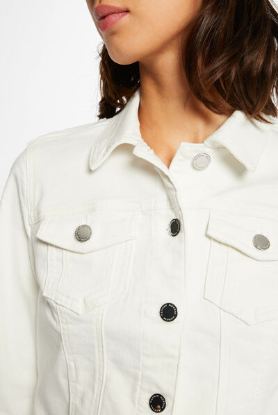 Chaqueta vaquera recta abotonada crudo mujer