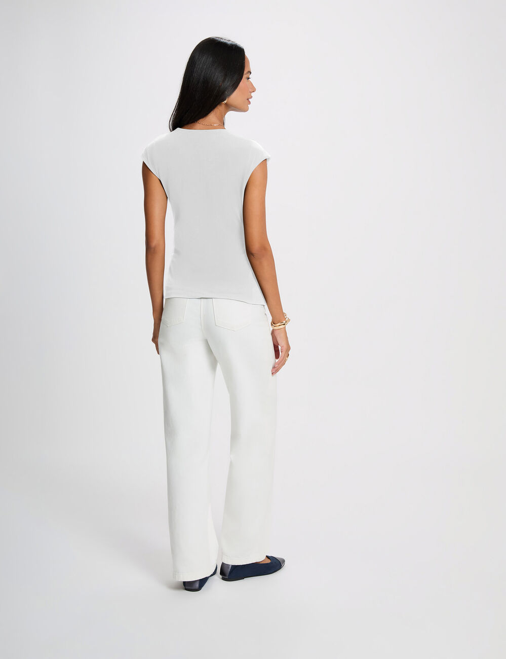 Top sin mangas cuello v blanco mujer