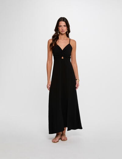 Vestido largo con cuello en V negro mujer