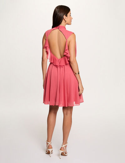 Vestido corto con cuello alto rosa envejecido mujer