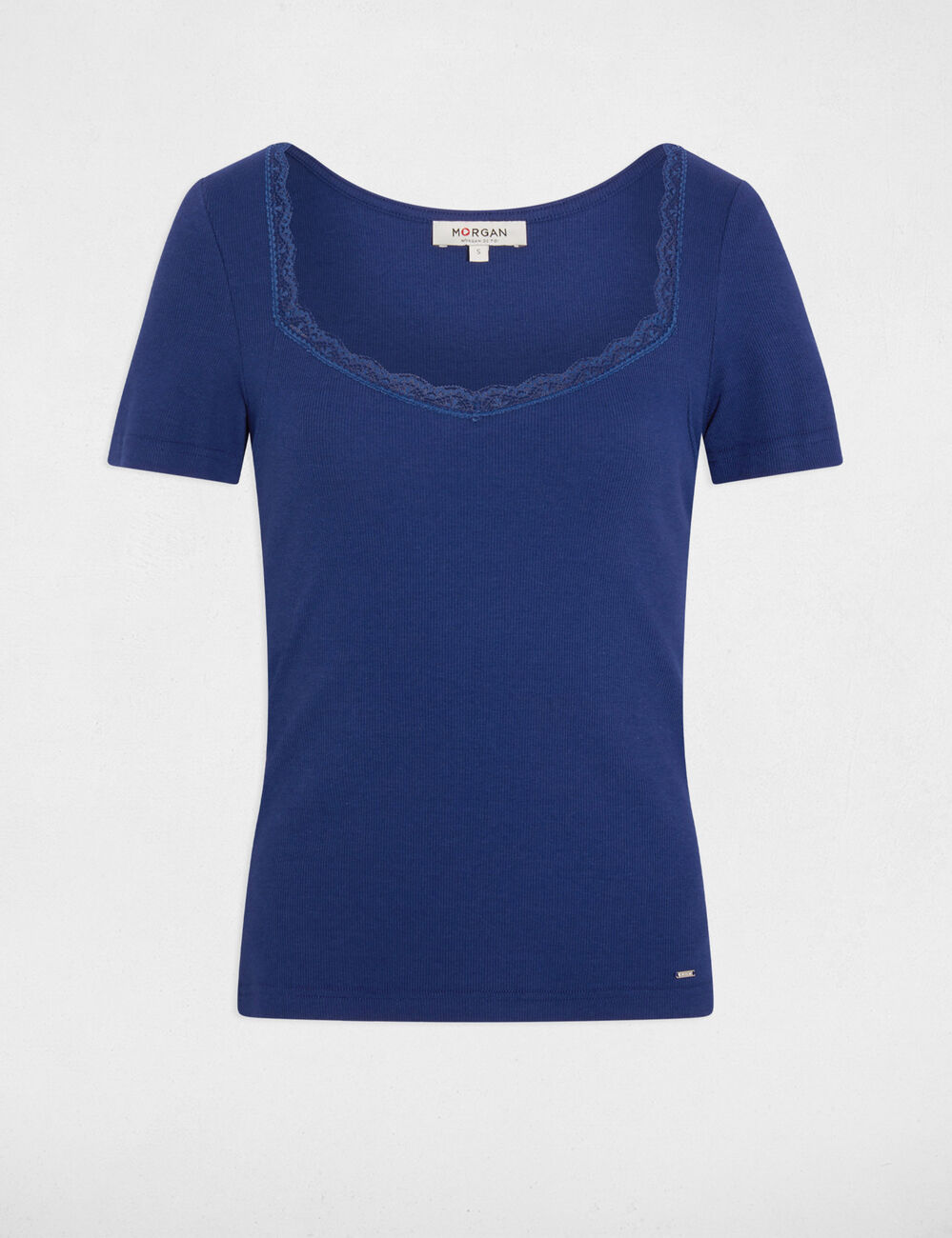Camiseta entallada con cuello coraz&oacute;n azul marino mujer