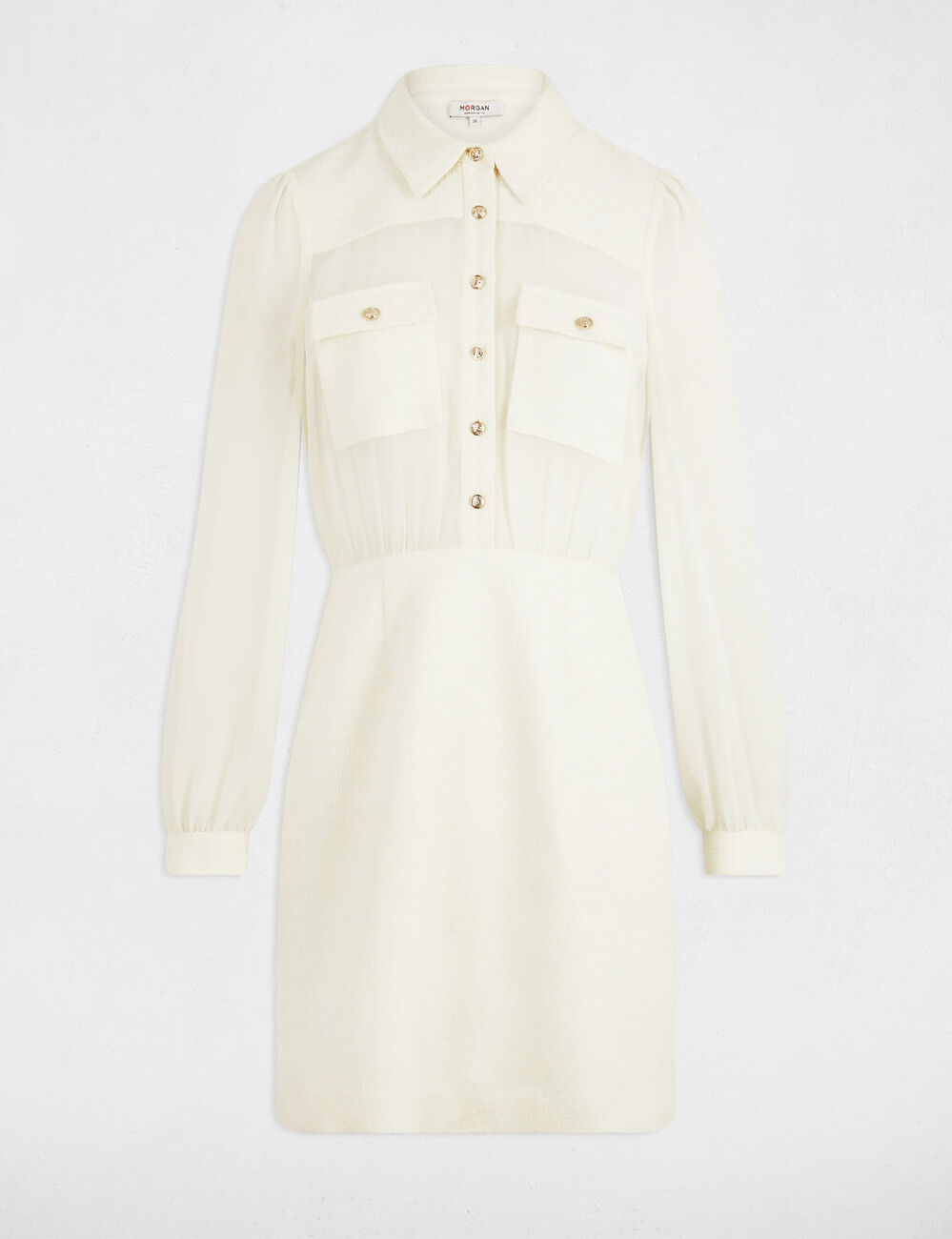 Vestido corto de tweed crudo mujer