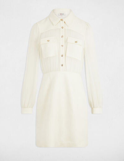 Vestido corto de tweed crudo mujer