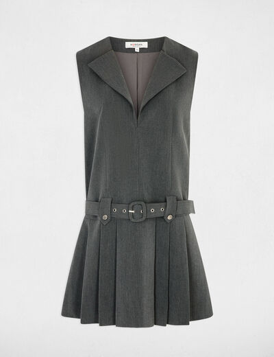 Vestido con cintur&oacute;n y cuello en V gris moyen mujer