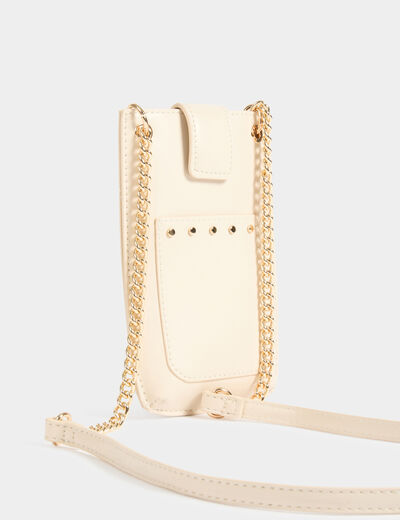 Bolso para teléfono tachuelas marfil mujer