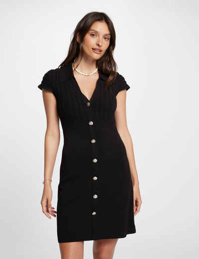 Vestido punto corto ajustado negro mujer