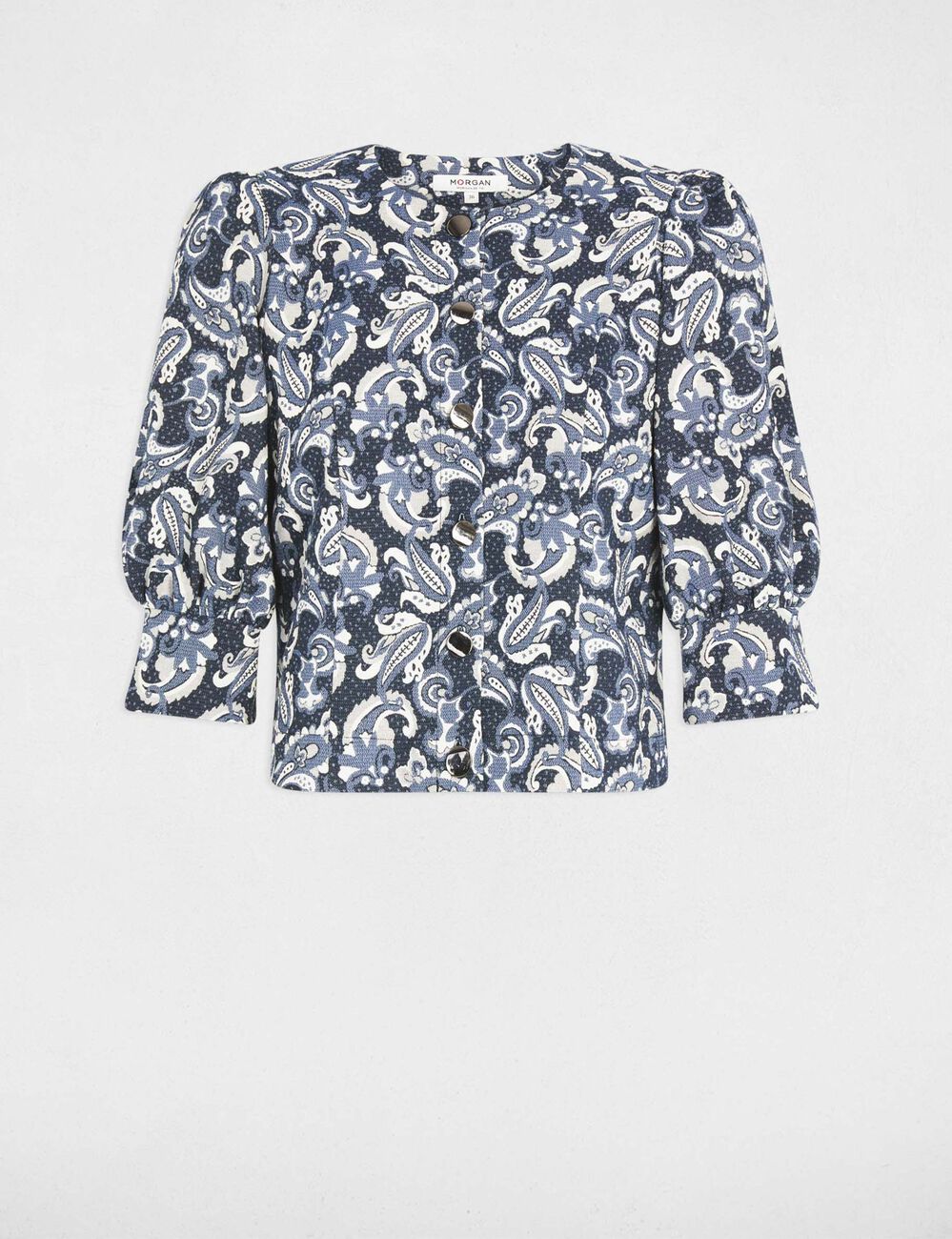 Chaqueta con mangas abullonadas azul mujer
