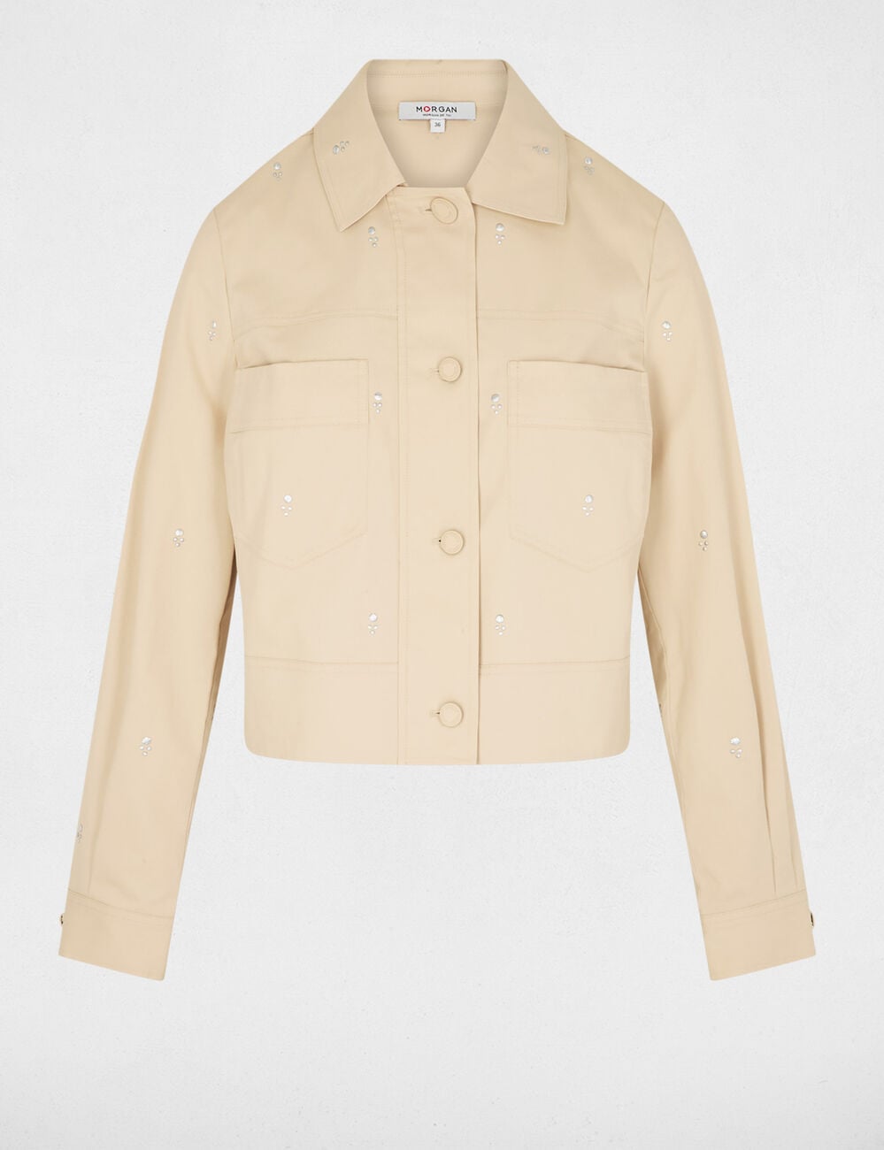 Chaqueta cropped con tachuelas beige mujer