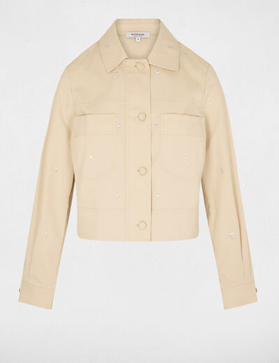 Chaqueta cropped con tachuelas beige mujer