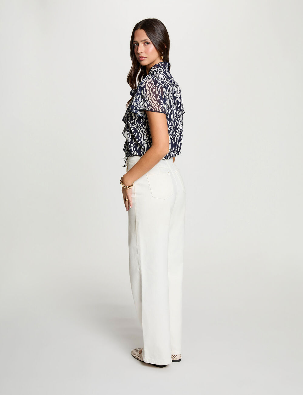 Camisa transparente con cuello v azul marino mujer