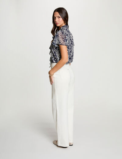 Camisa transparente con cuello v azul marino mujer