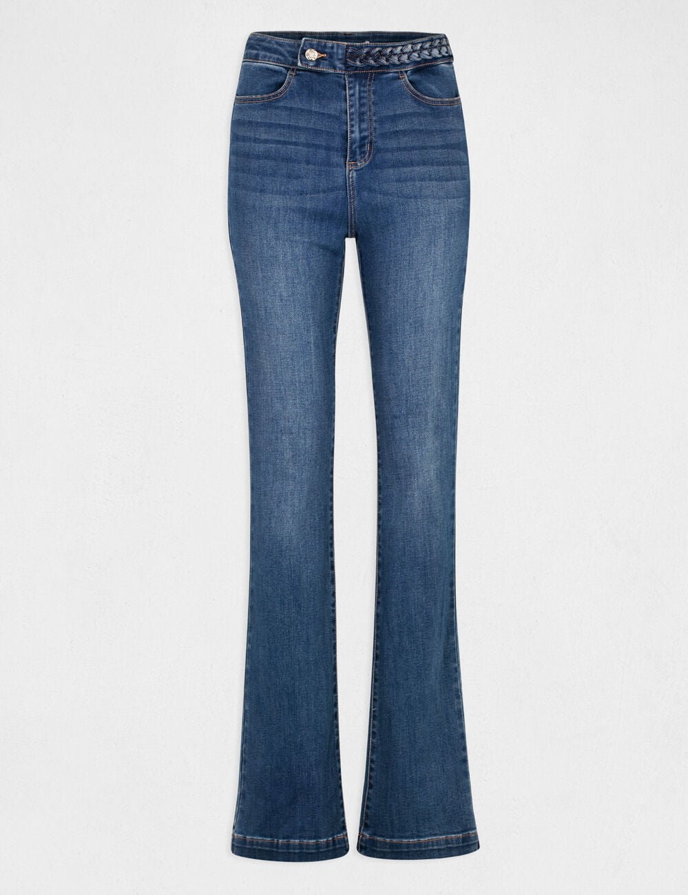 Vaquero recto con detalles trenzados denim stone mujer
