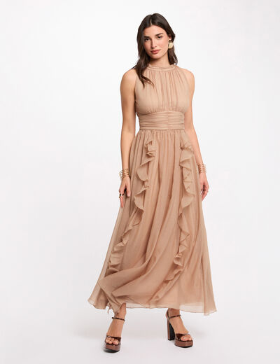 Vestido largo con cuello alto topo mujer