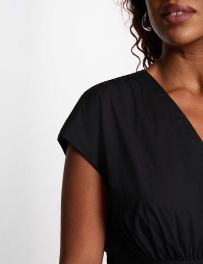 Vestido midi con cuello en V negro mujer
