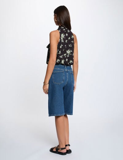 Bermuda de cintura alta denim crudo mujer