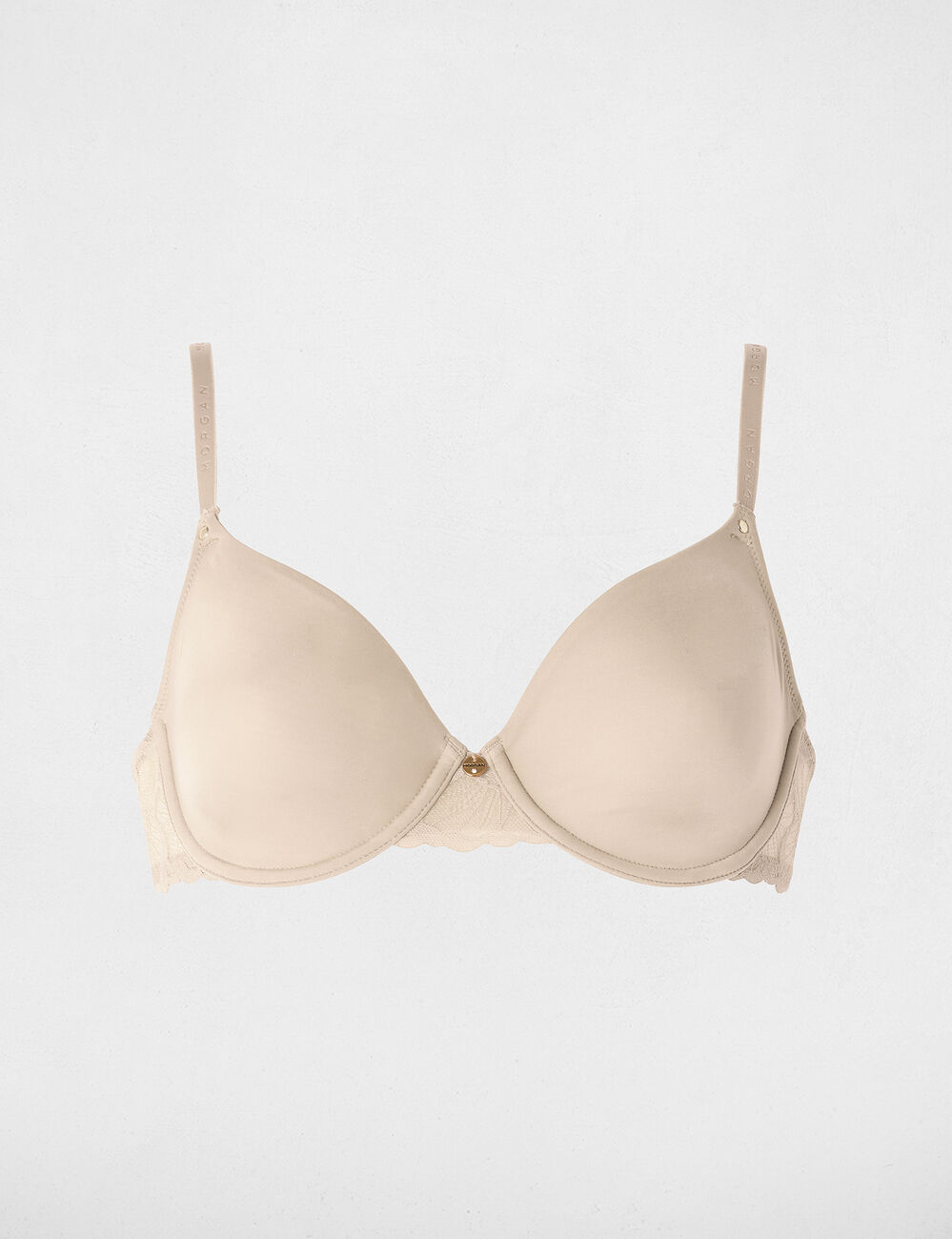 Sujetador de encaje con tirantes finos beige mujer