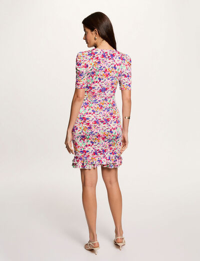 Vestido corto con mangas abullonadas multicolor mujer